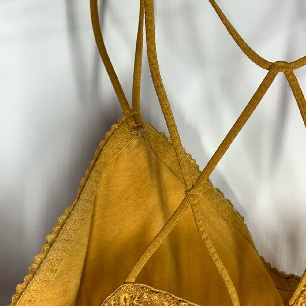 Lace Strappy Bralette Crop Top - Mustard - Picture 4 of 9